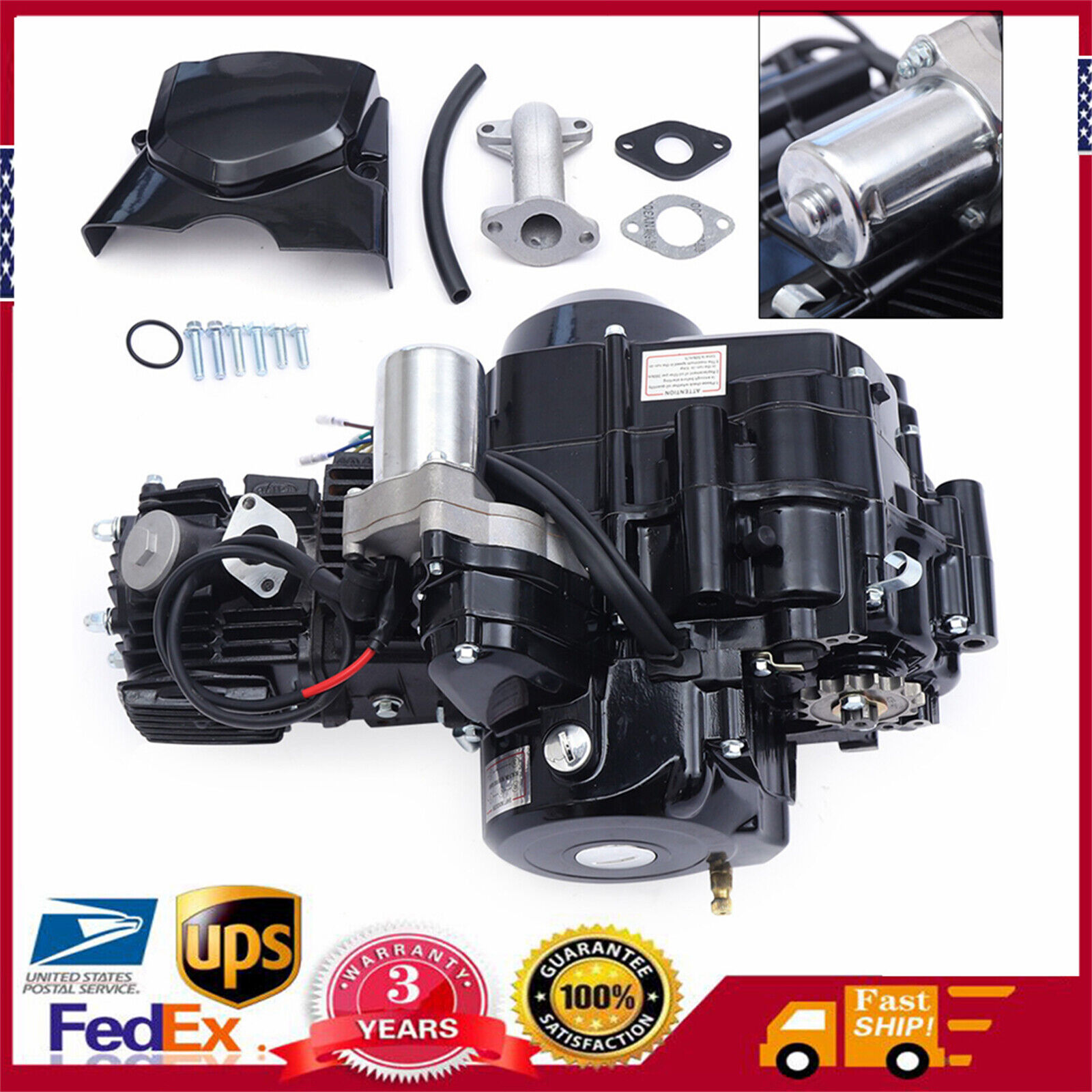 110CC 4stroke ATV Engine Motor Semi-Auto w/Reverse Electric Start For GO Karts