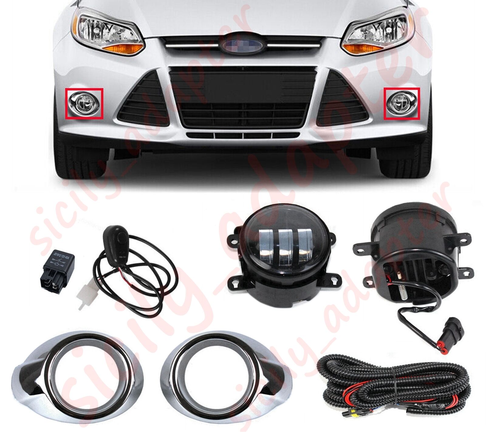 Front Bumper LED Fog Lights Lamps For 2012-2014 Ford Focus Pair w/Cover Wiring