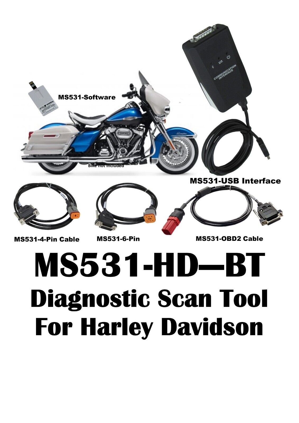 Diag4Bike Harley Davidson Diagnostic Scanner AT 531 5091 w/Bluetooth Interface