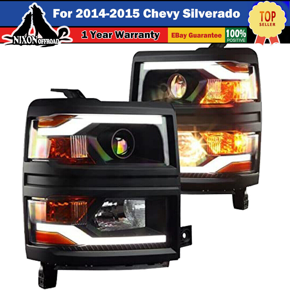 For 2014 2015 Chevy Silverado 1500 Pickup LED Headlights Projector DRL Pair Set