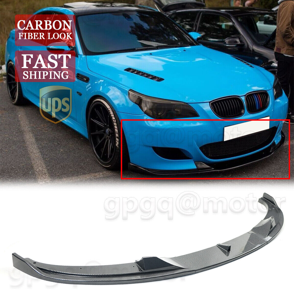 For BMW E60 E61 M5 2006-2010 H Style Carbon Fiber Front Bumper Splitter Lip Kit