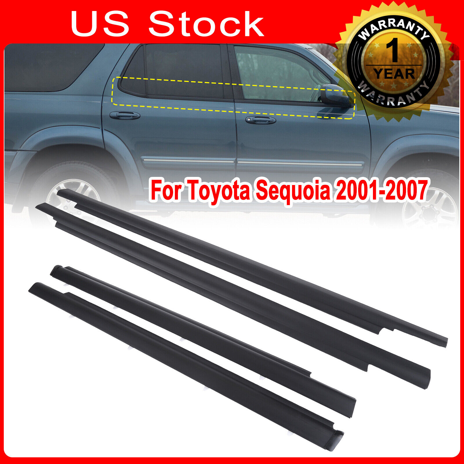 4x New Weatherstrip Window Seal Moulding Trim Seal Belt For Toyota SEQUOIA 01-07