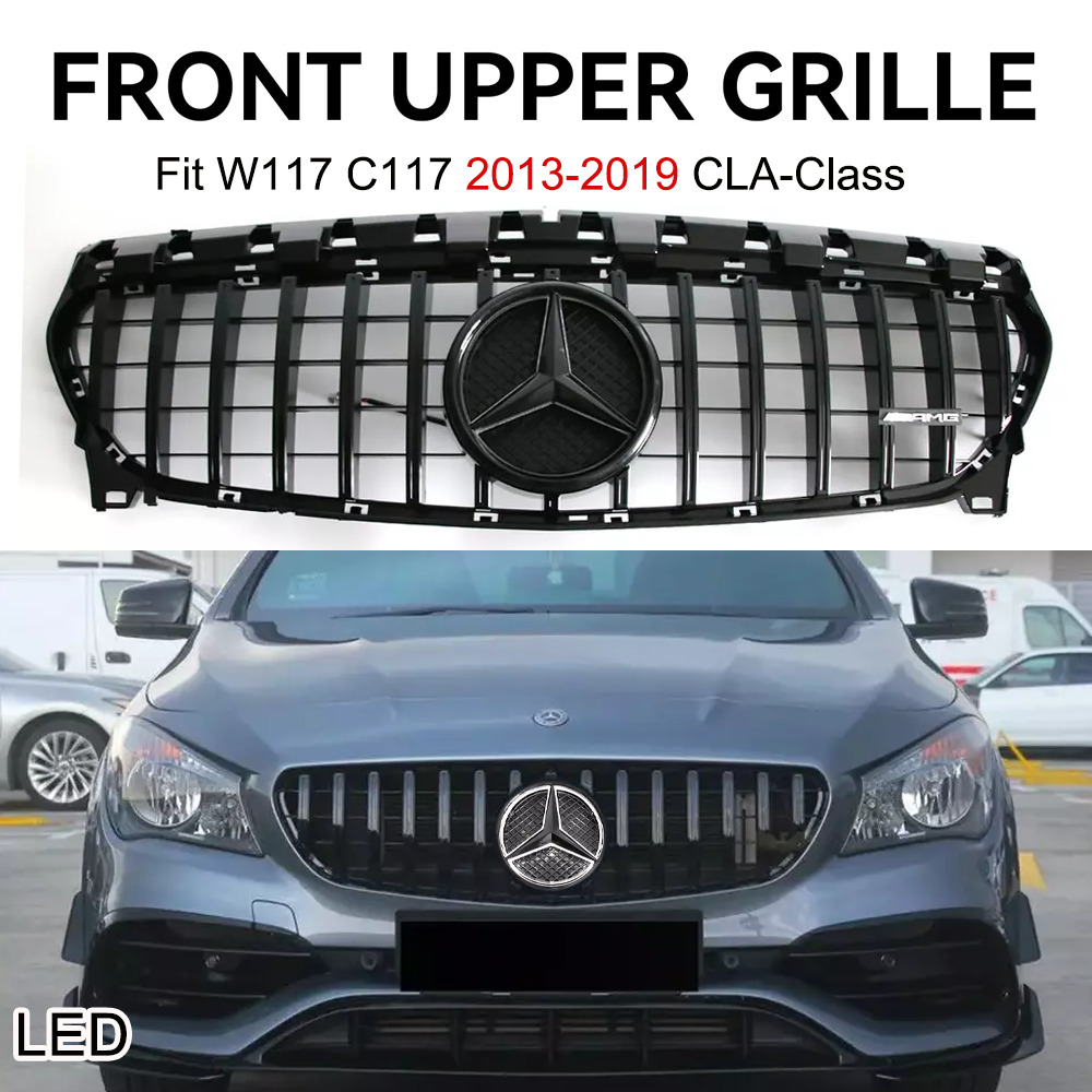 GTR Style Front Grille For Mercedes Benz W117 2013-19 CLA180 CLA250 W/LED Emblem