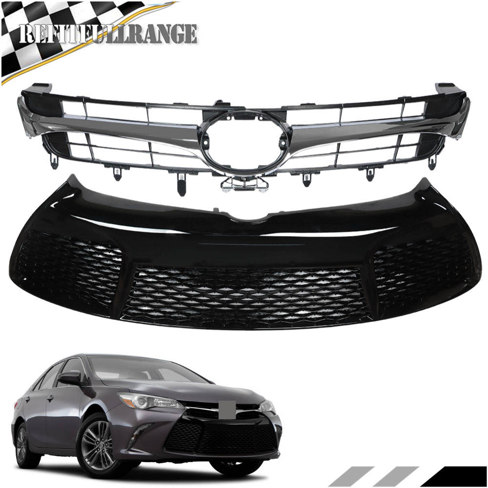 For 2015-2017 Toyota Camry SE XSE Front Bumper Upper & Lower Grille Black Grill