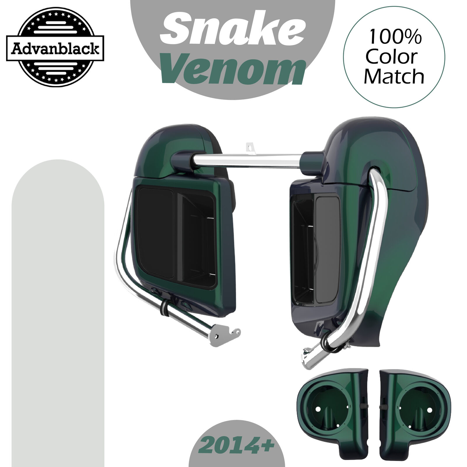 Advanblack Snake Venom Lower Vented Fairing 6.5'' Speaker Pod For 2014+ Harley