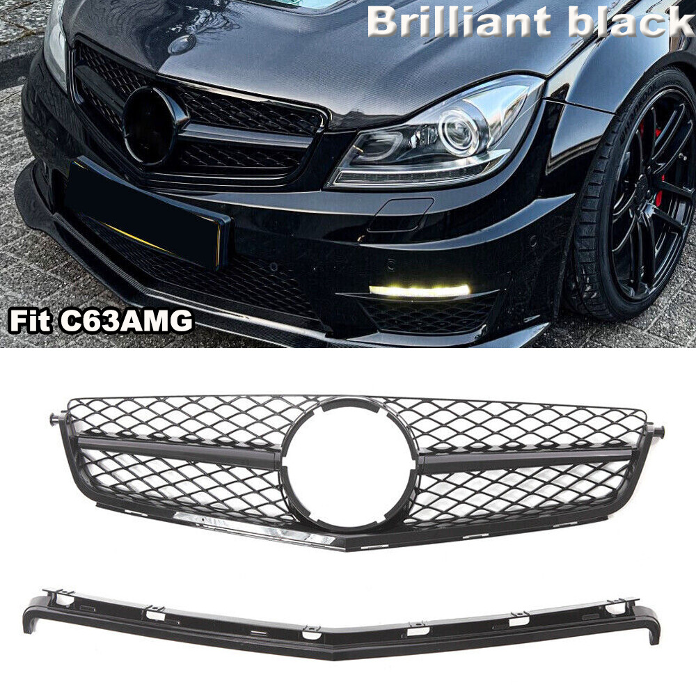 Front Grille Grill Gloss Black For Mercedes Benz C63 AMG C63AMG 2009 2010 2011