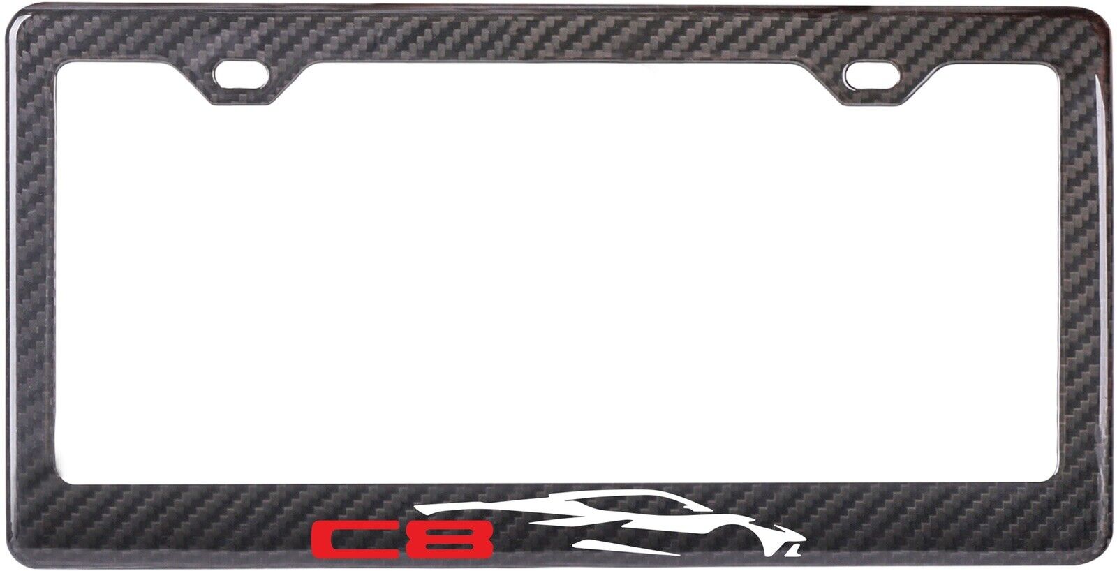 Reflective 2021 Corvette C8 Stingray Black 100% Carbon Fiber License Plate Frame