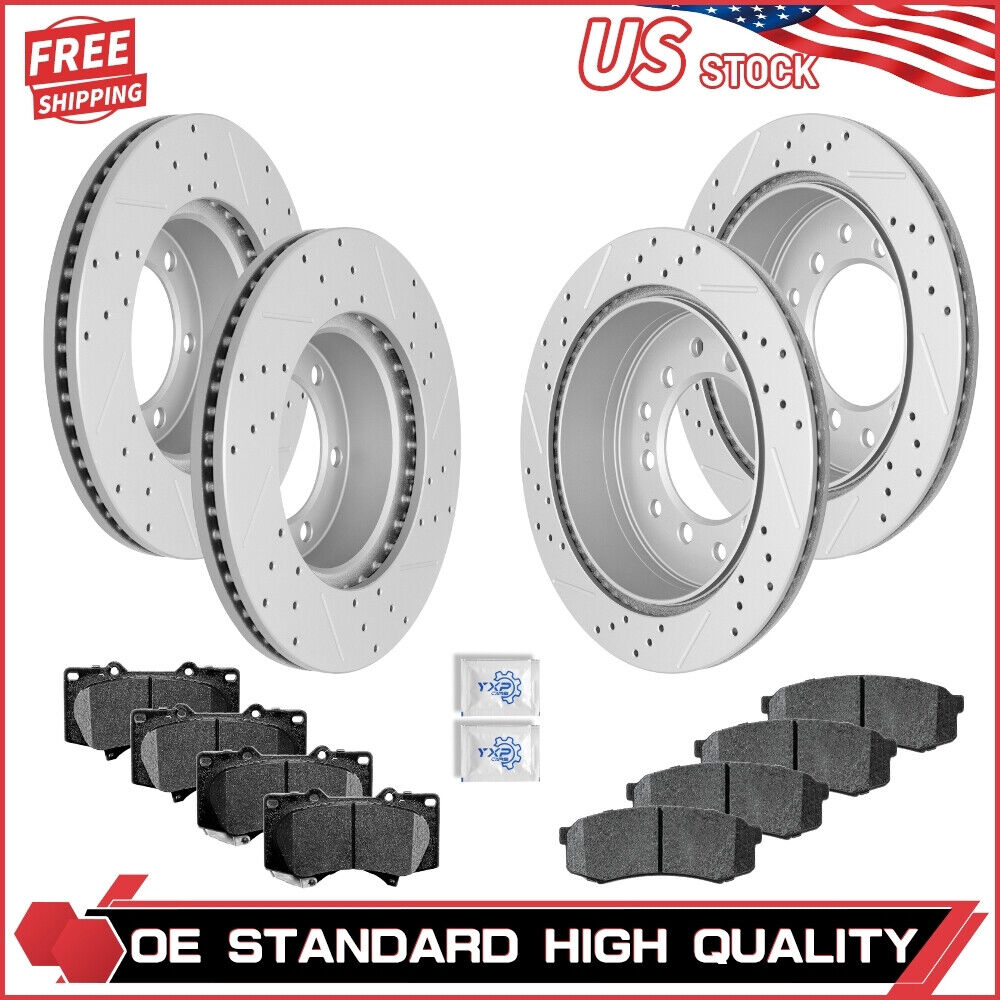 For 2001 - 2007 Toyota Sequoia Front & Rear Drilled Rotors + Ceramic Brake Pads
