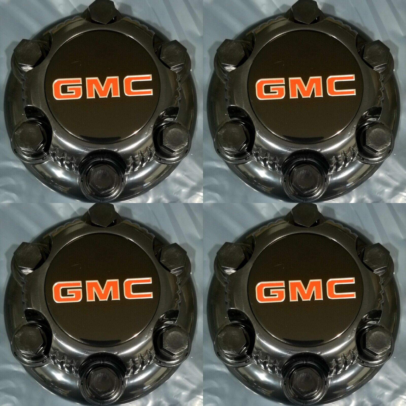 4pcs GMC Silverado 1500 Tahoe Replacement 6LUGS BLACK Center Cap w/ black Nut.