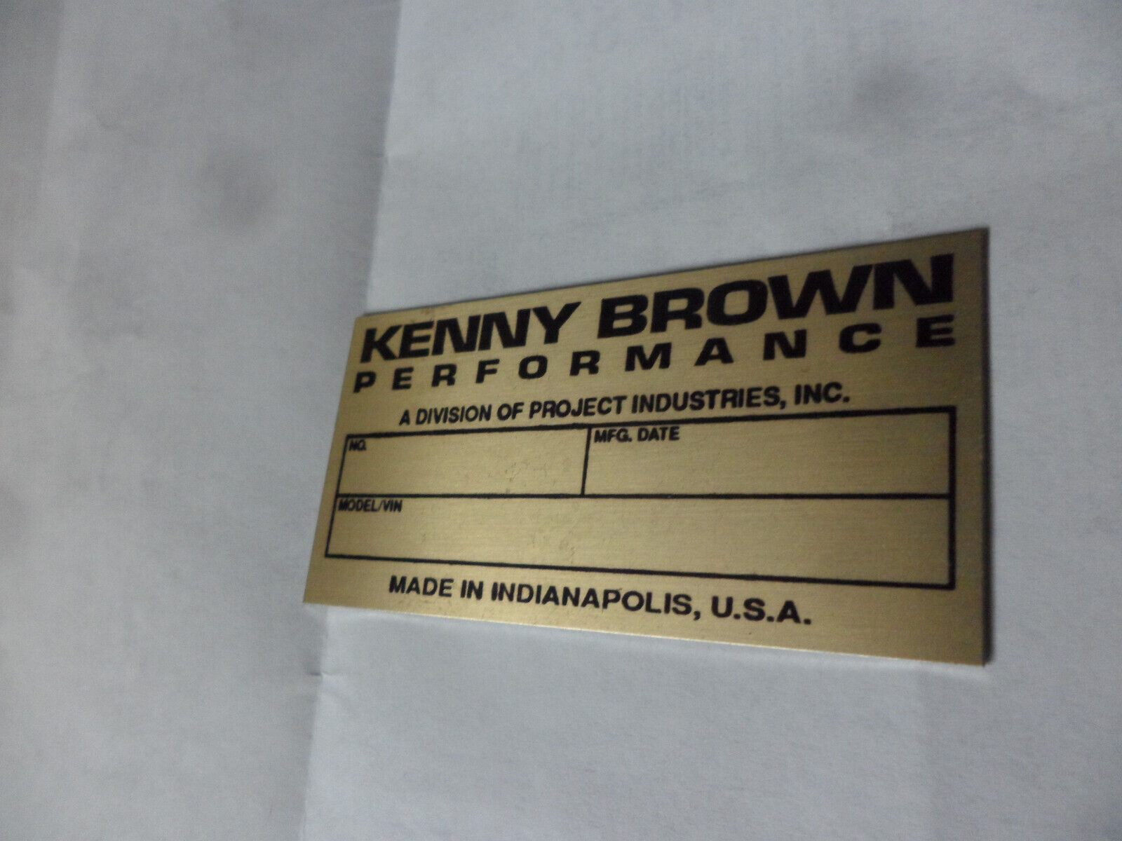 VHTF Kenny Brown Performance Mustang ID Plaque Identification Tag Indianapolis