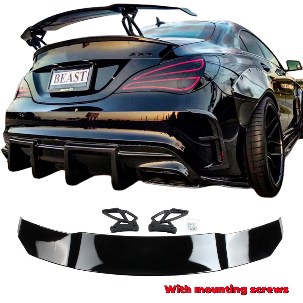 GLOSS BLACK TRUNK RACING BIG SPOILER WING FIT FOR MERCEDES CLA 250 45 AMG 14-19