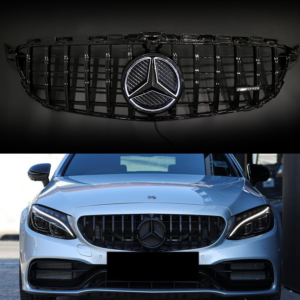 Gloss Black GTR Front Grille For Mercedes Benz W205 C-Class 2015-2018 W/LED Star
