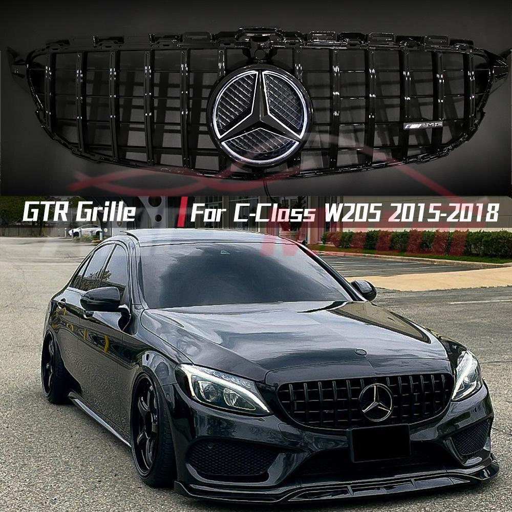 Black GTR Style Grille W/LED Star For Benz C-Class W205 2015-2018 C180 C250 C300