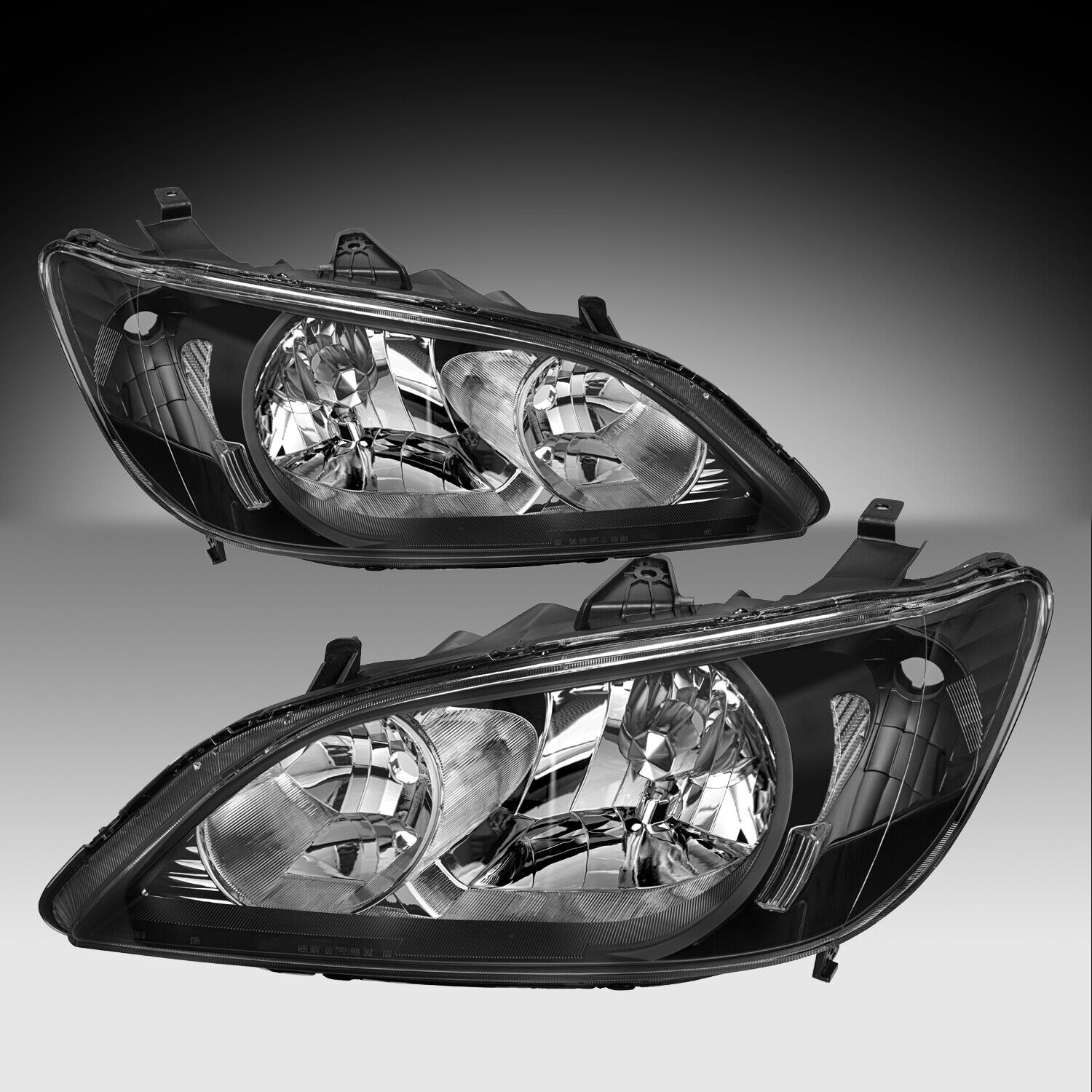 For 2004-2005 Honda Civic 2/4Dr Black Clear Headlights Headlamps Pair 04-05