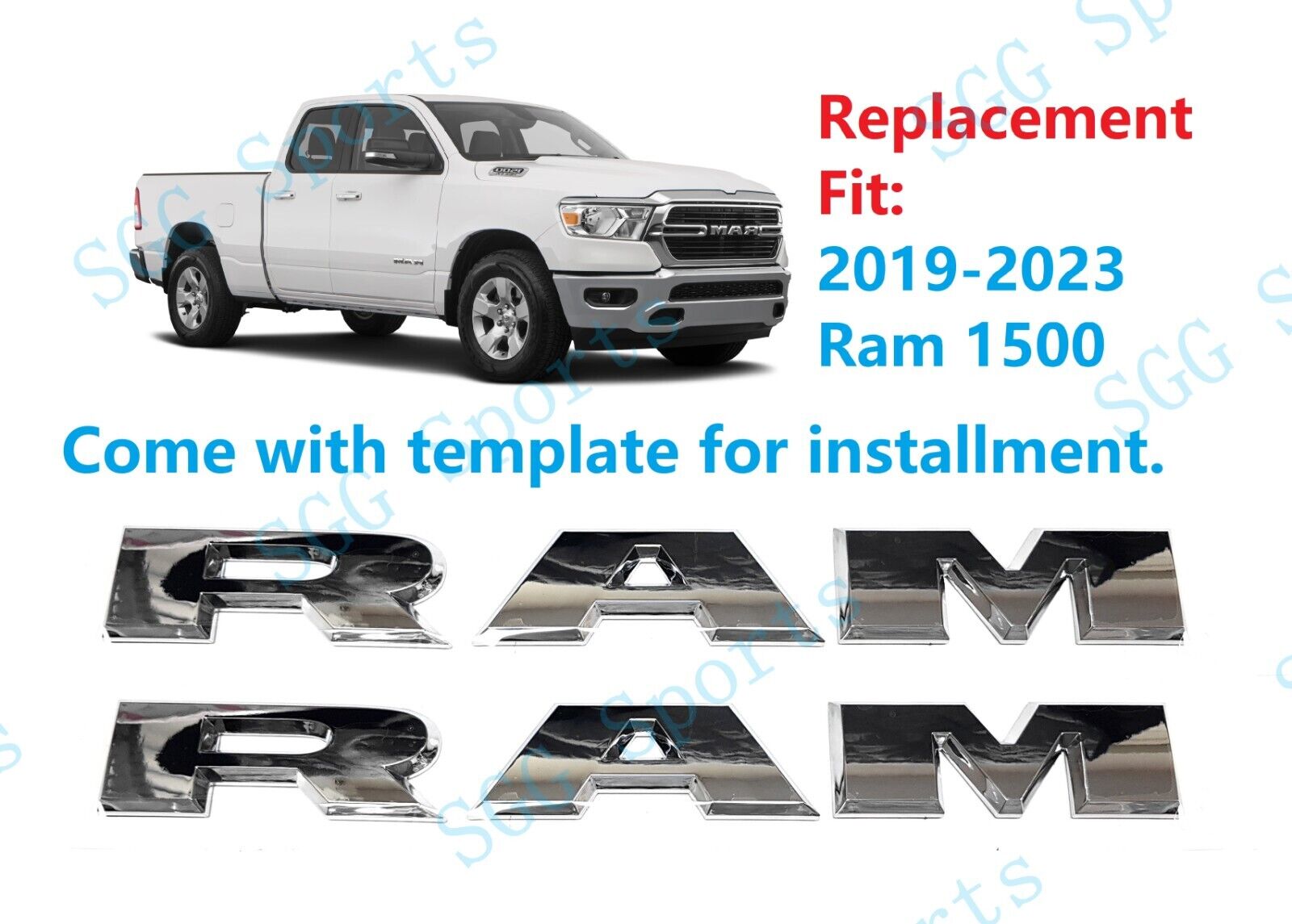 2PCS Set Chrome Door Ram Nameplate Emblem Badges Mopar 2019-2023 Ram 1500