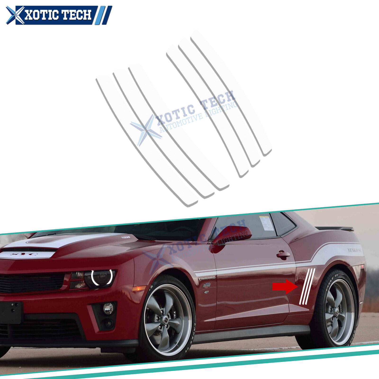 For Chevy Camaro 2010-2015 6pc Side Vent Stripe Panel Insert Stickers Decals