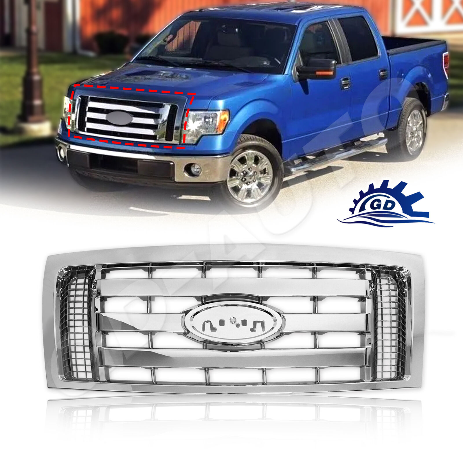 Chrome Upper Front Grille Grill For 2009-2012 2013 2014 Ford F-150 F150 XLT