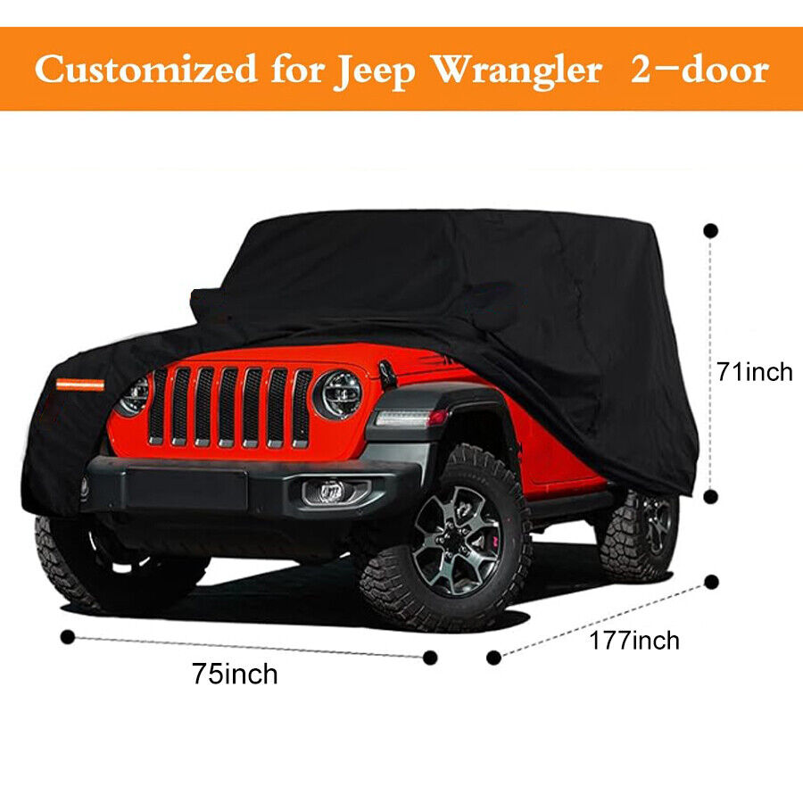 Car Cover Waterproof With Zipper For Jeep Wrangler 2 Door CJ YJ TJ JK 87-21