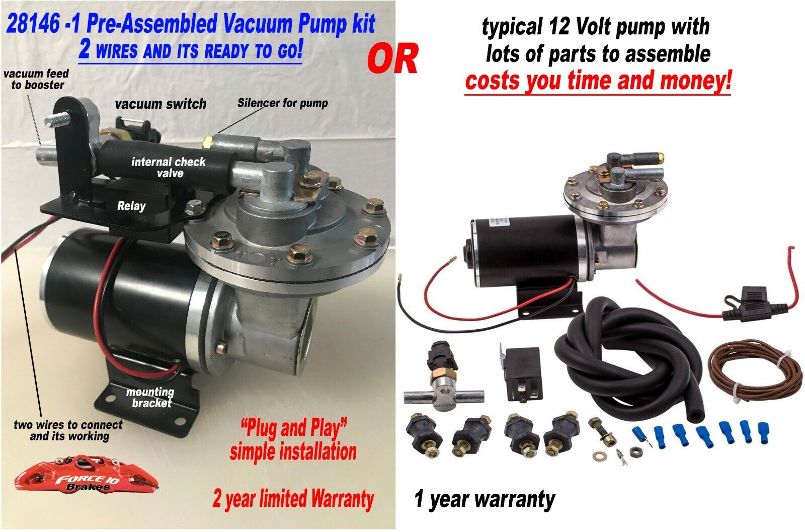 Electric Power Brake Vacuum Pump premium Kit, Easy install, \