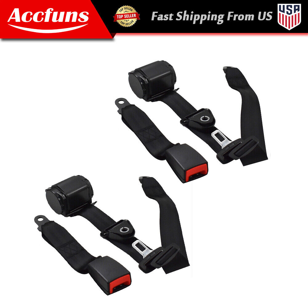 Pair Blk Universal 3 Point Retractable Seat Belts For Jeep CJ YJ Wrangler 82-95