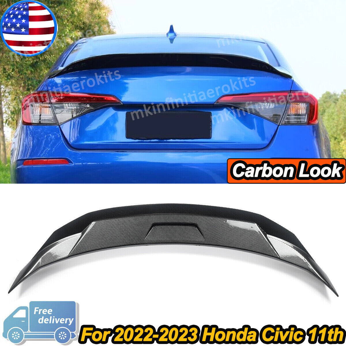 For Honda Civic Sedan 2020-on HighKick Duckbill Rear Trunk Spoiler Carbon Look