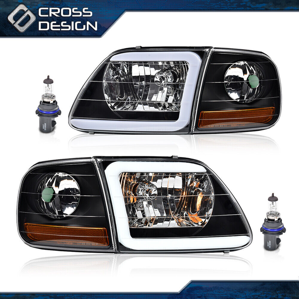 Clear LED Headlights & Corner Parking Lights Black Fit For 97-04 F150 Expedition