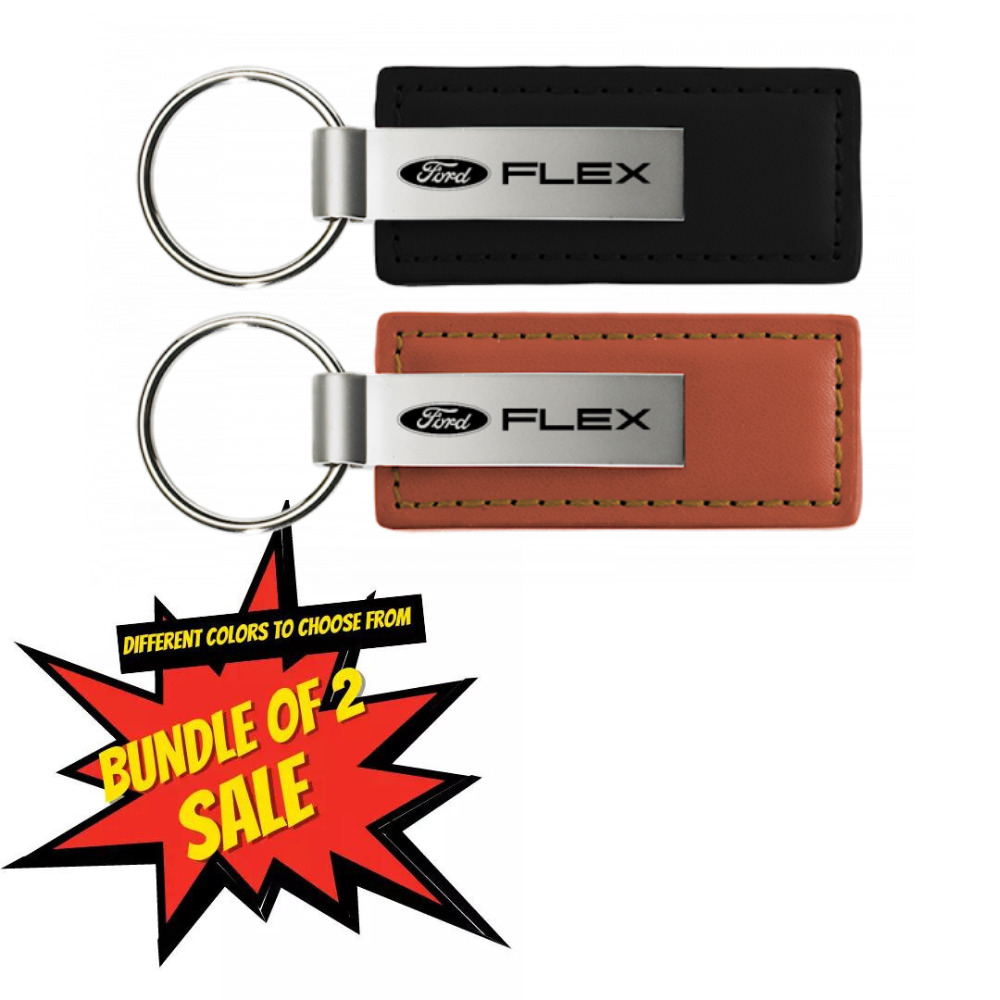 Bundle of 2 Sale Ford Flex Logo Genuine Leather Key Chain Fob Official Licensed