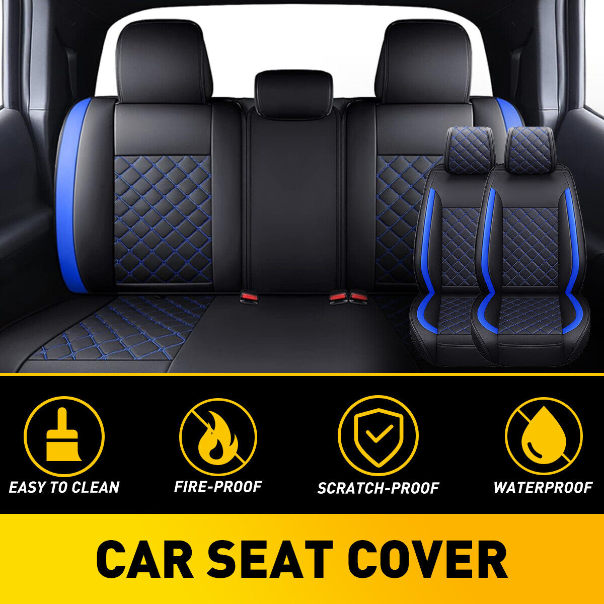 Car 5-Seat PU Cover Leather For Toyota Tacoma 2007-2023 Crew Cab 4-Door Black