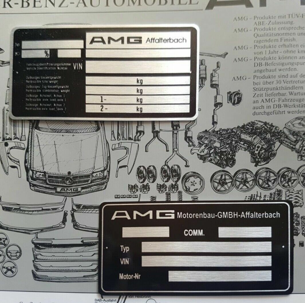 AMG PRE MERGER STYLE CAR DATA PLATE W126 W124 ULTRA EXCLUSIVE lot of 2 items