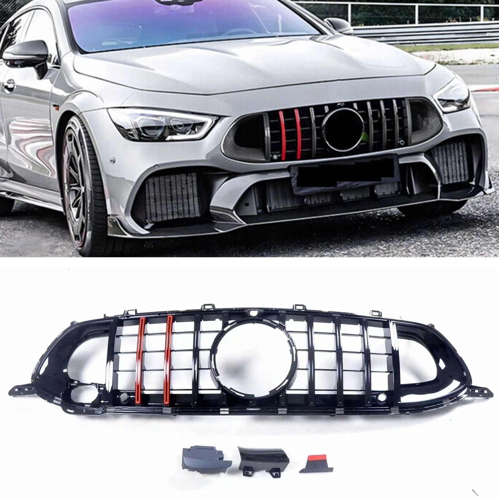 Black Front Grille Grill Mesh For Mercedes Benz W290 AMG GTS 4 Door 2018-up