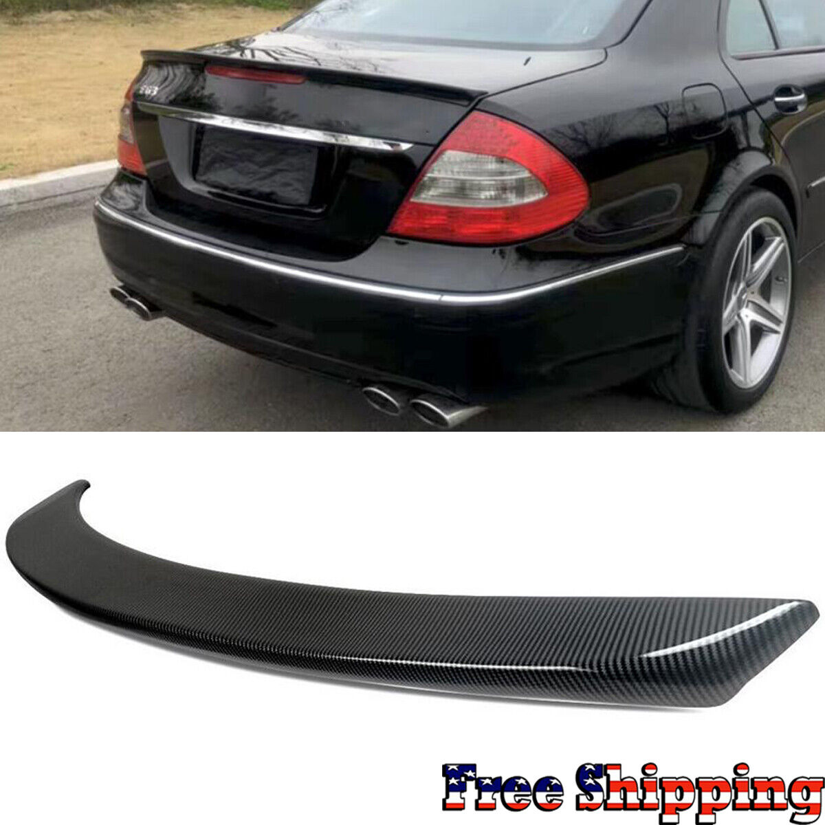 For Mercedes E Class W211 2003-09 AMG Style Rear Trunk Spoiler Wing Carbon Look