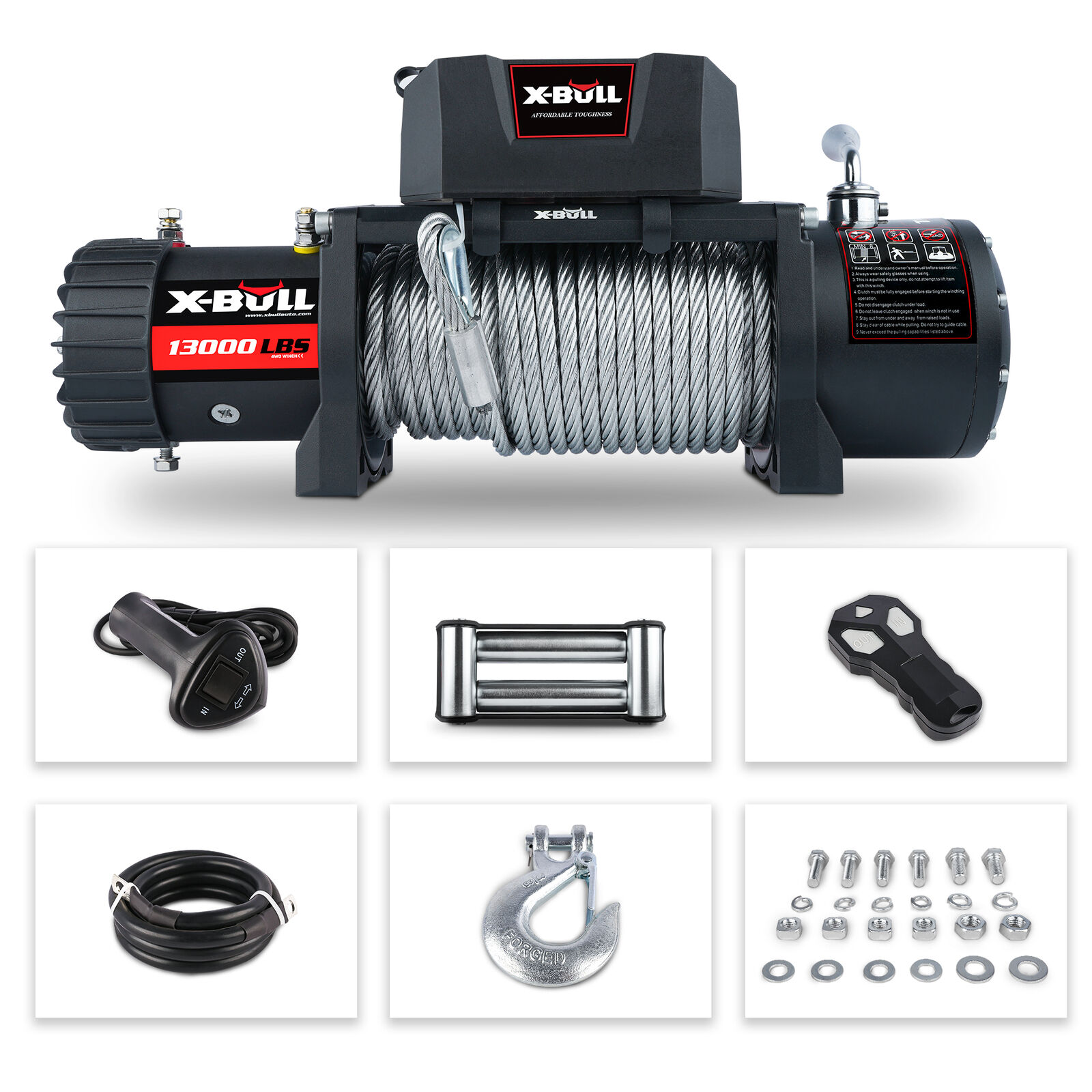 X-BULL Electric Winch 13000lb Winch 12V Steel Cable Towing Truck TrailerOff-Road