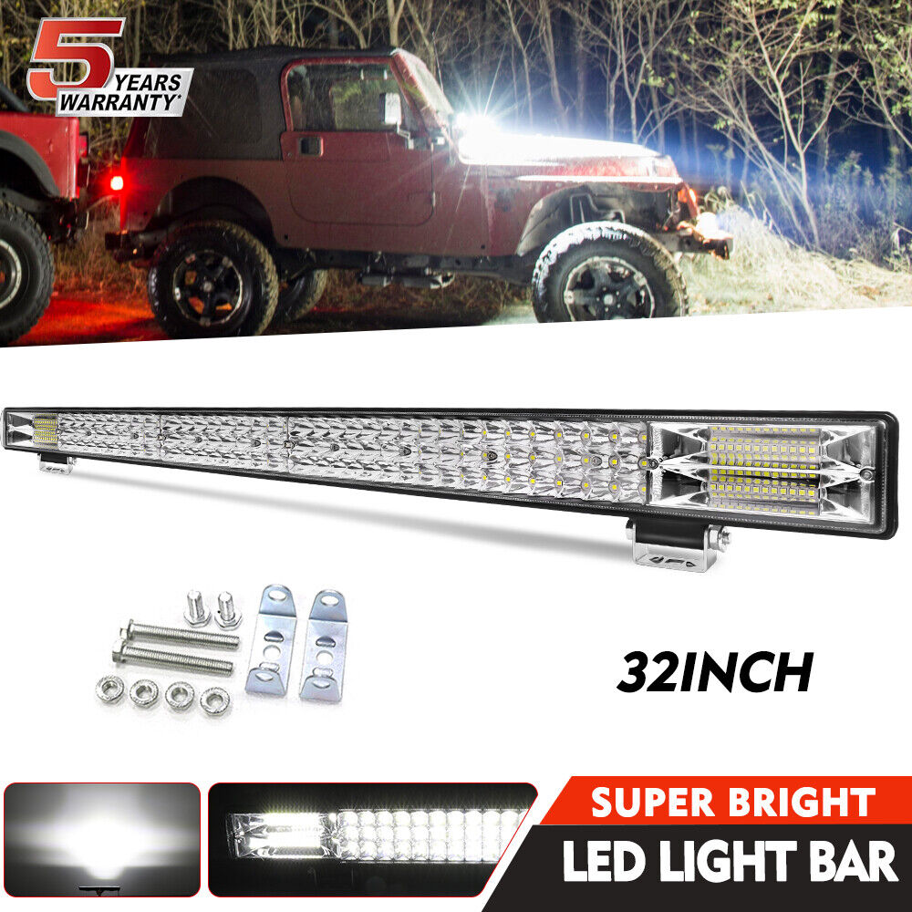 TRI-Row 32inch Slim LED Light Bar Spot Flood Combo Work Truck SUV ATV 4WD 30\