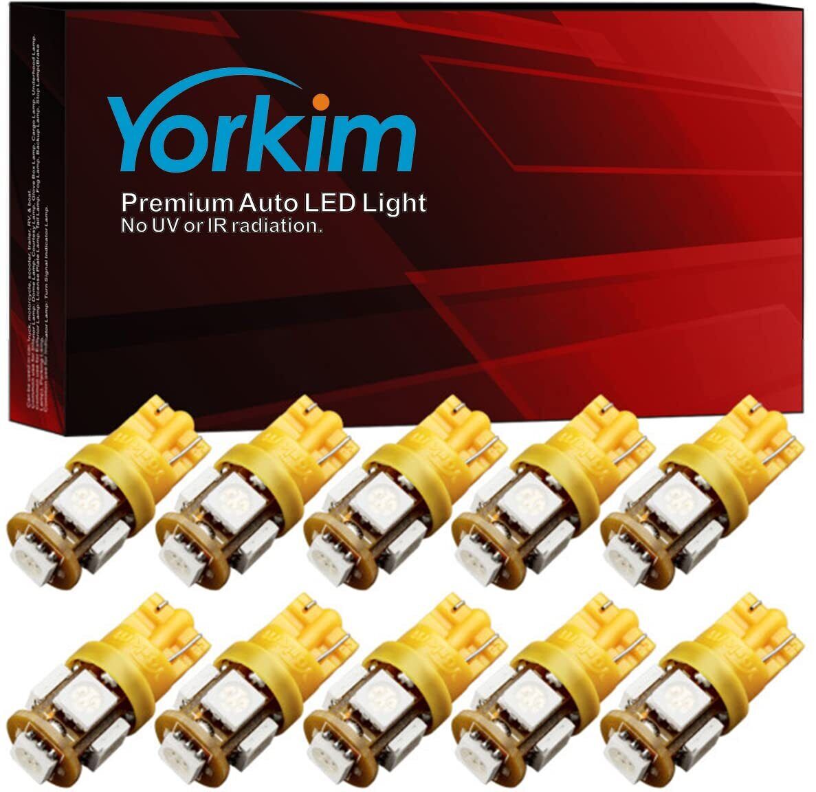 Yorkim 194 LED Bulbs Amber Super Bright 5th Generation T10 LED Bulbs 168 LED ...