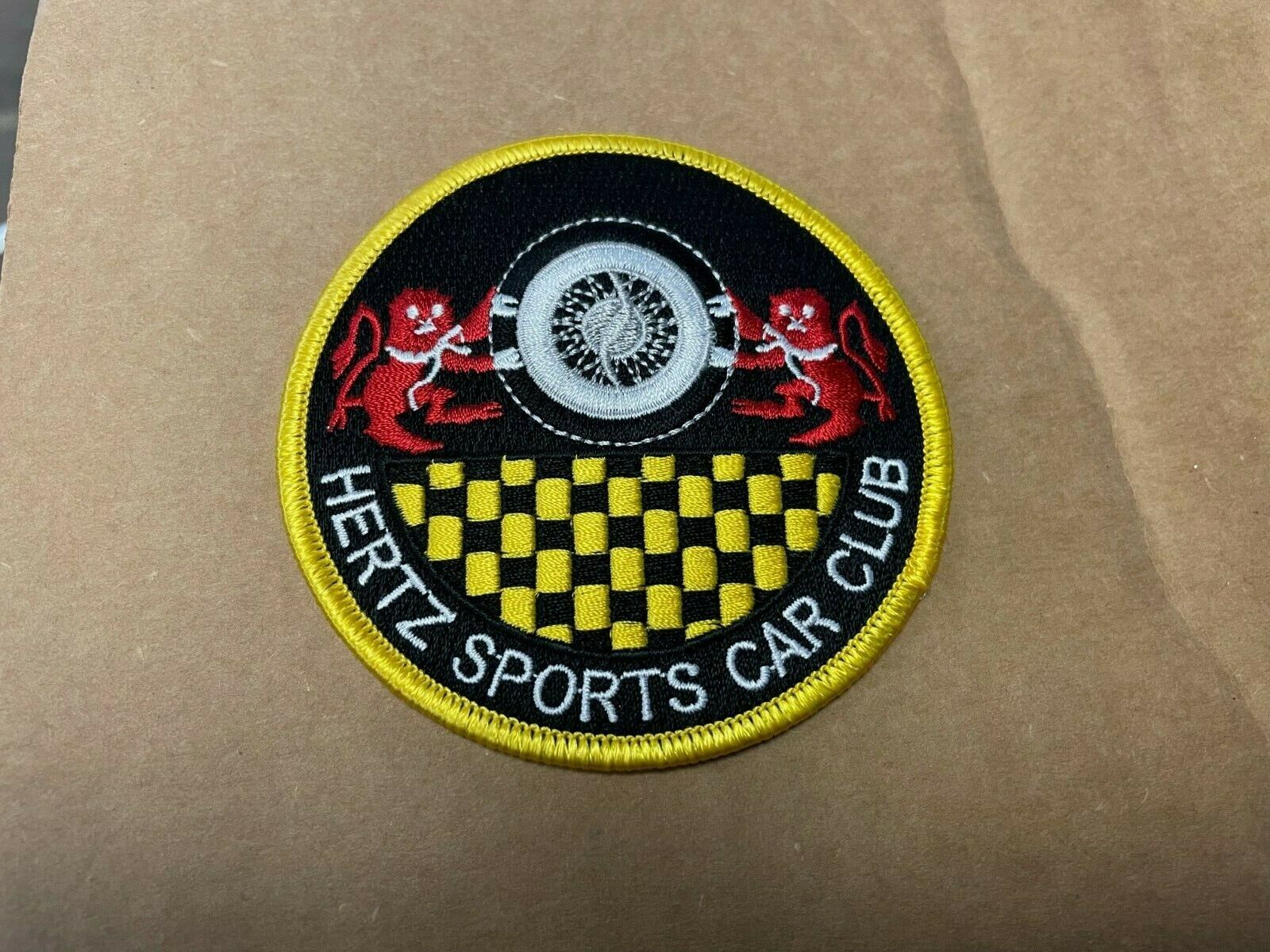 1960's HERTZ SPORTS CAR CLUB GT350H SHELBY MUSTANG ROUND BLACK GOLD LOGO PATCH