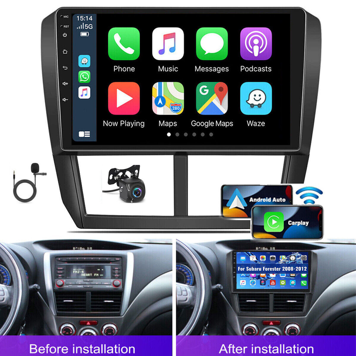 For Subaru Forester 2008-2012 Android 12 Apple CarPlay Car Stereo Radio GPS FM