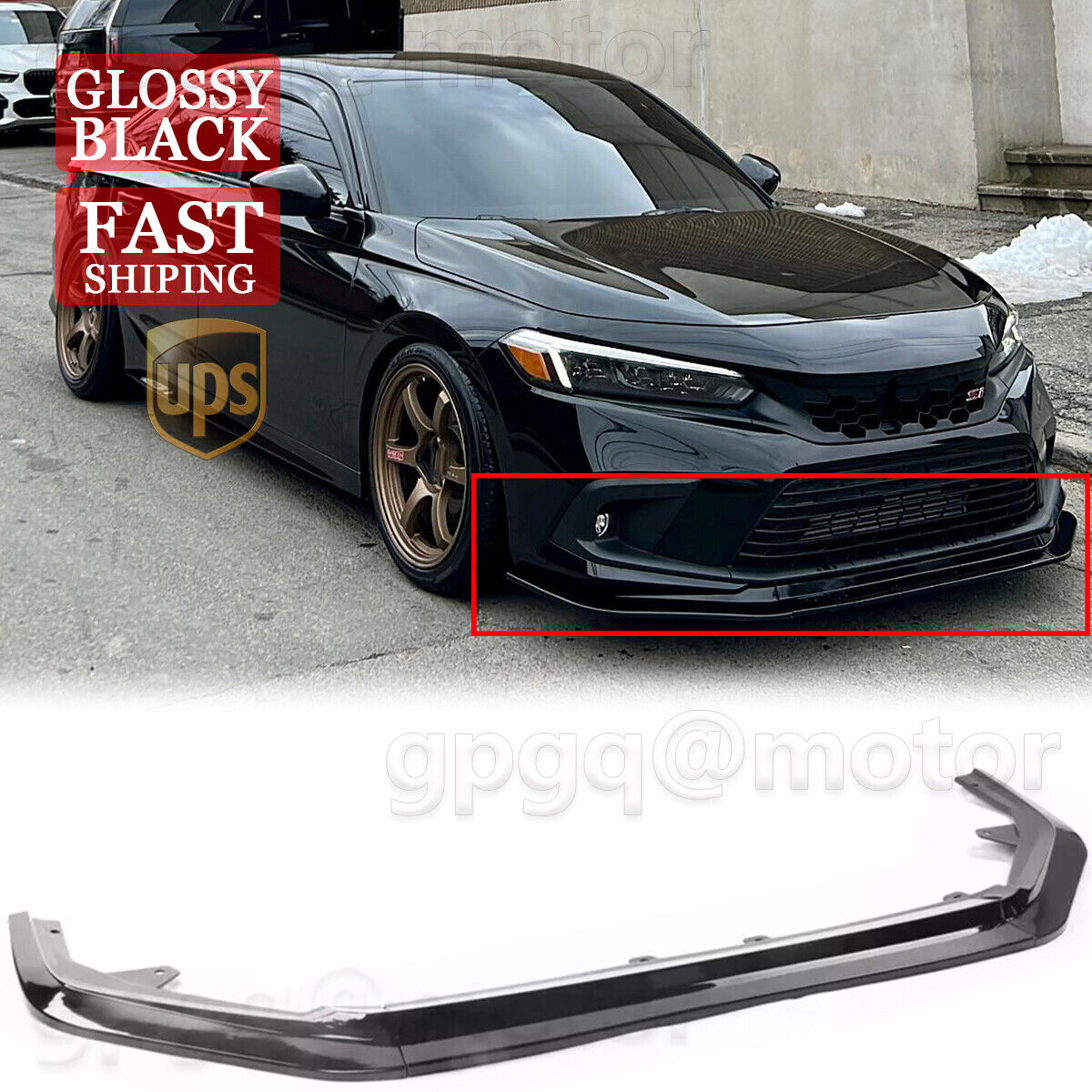 For Honda Civic Sedan Hatch 2022-2024 Glossy Black RS Style Front Bumper Lip Kit