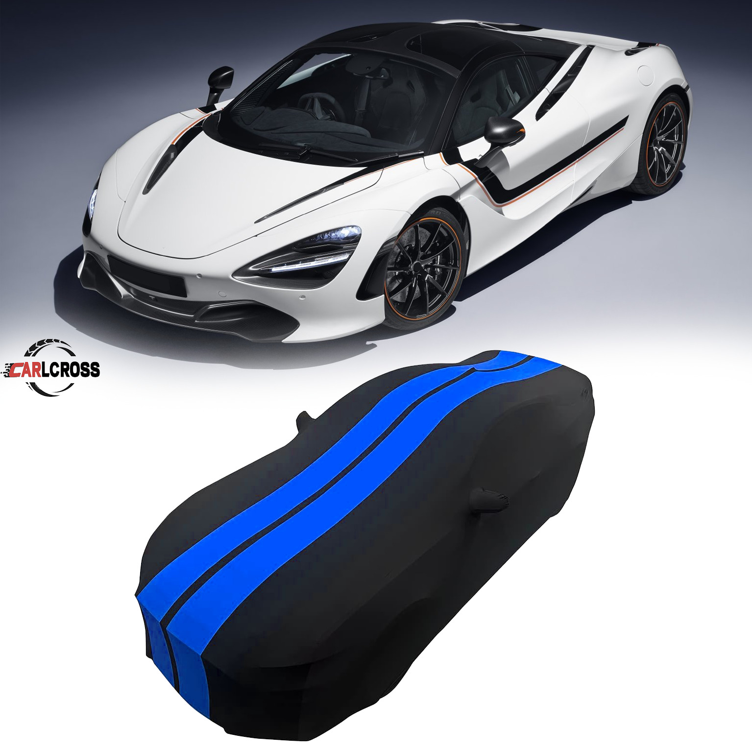 For McLaren 720S Indoor Car Cover Satin Stretch  Blue/Black dustproof A+