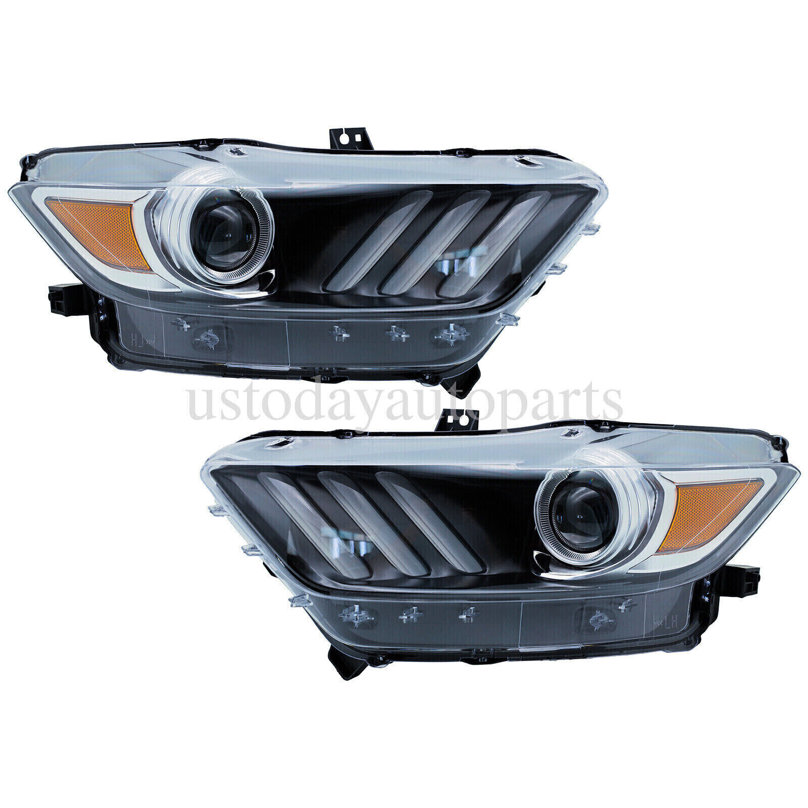 Headlights For 2015 2016 2017 Ford Mustang HID/Xenon W/LED DRL Pair Headlamp Set