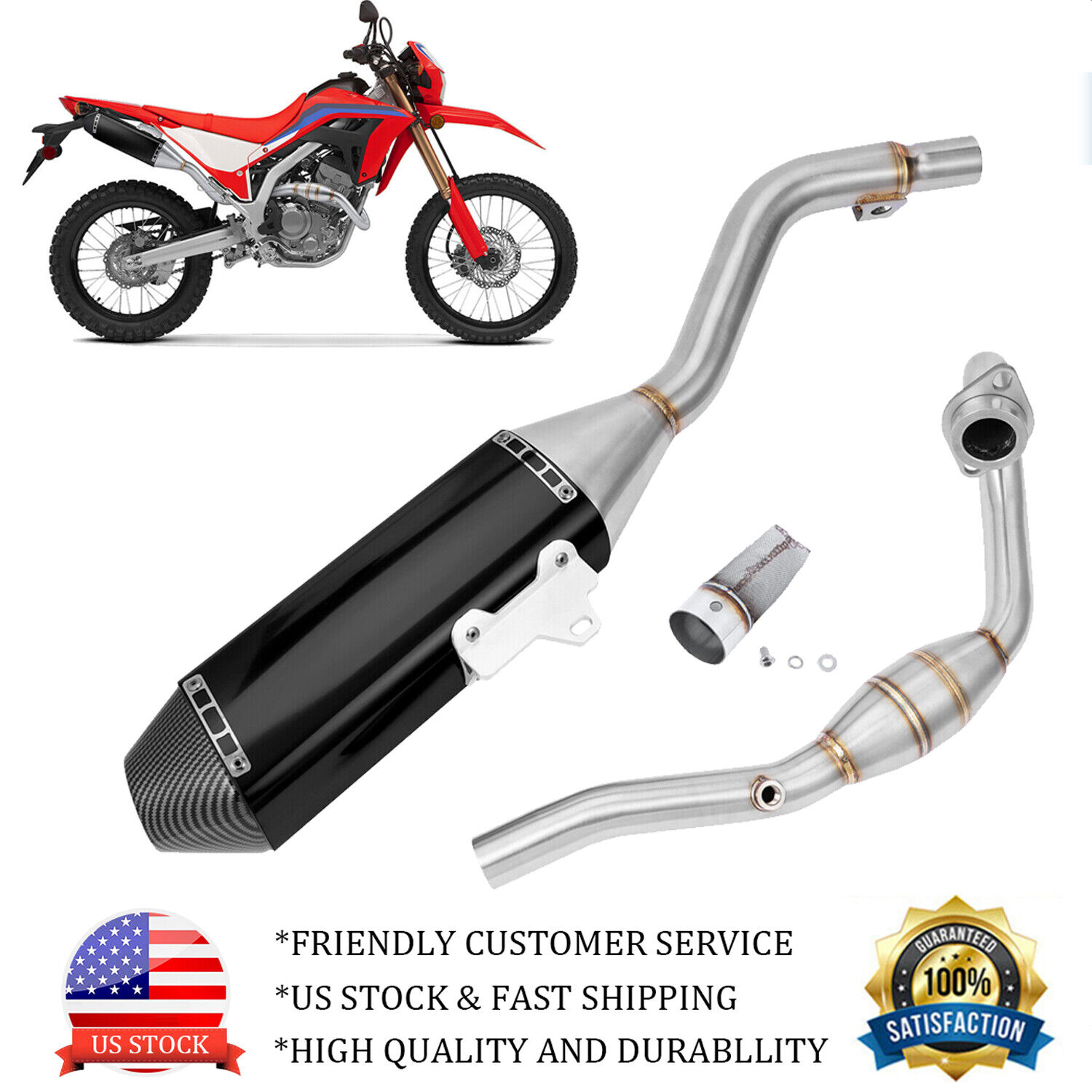 Full System Kit Exhaust Muffler End Pipe For Honda CRF 300L 2021 2022 2023 2024