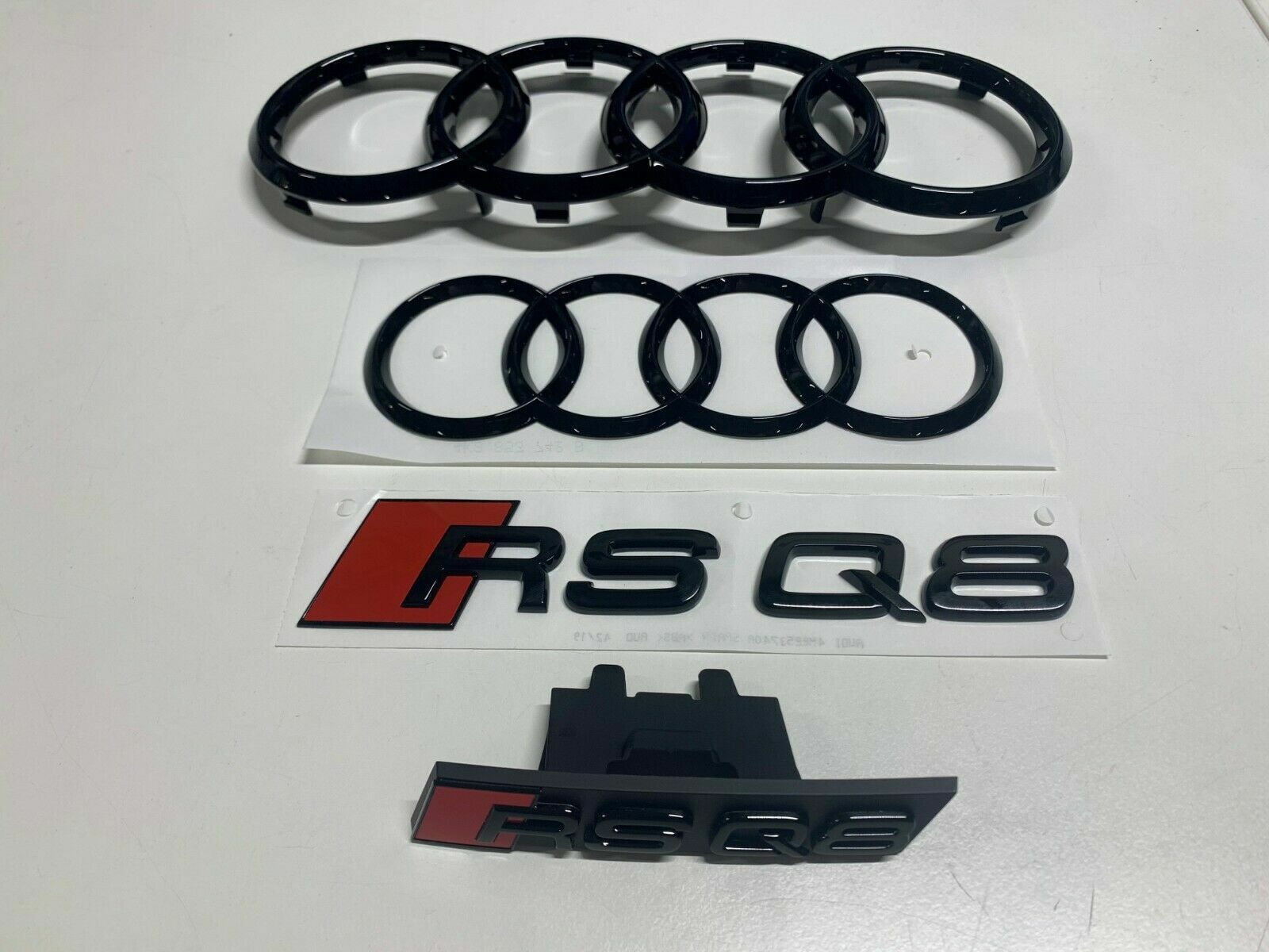 Audi RSQ8 Audi Rings Front Rear Emblems Type Designation Black Genuine New