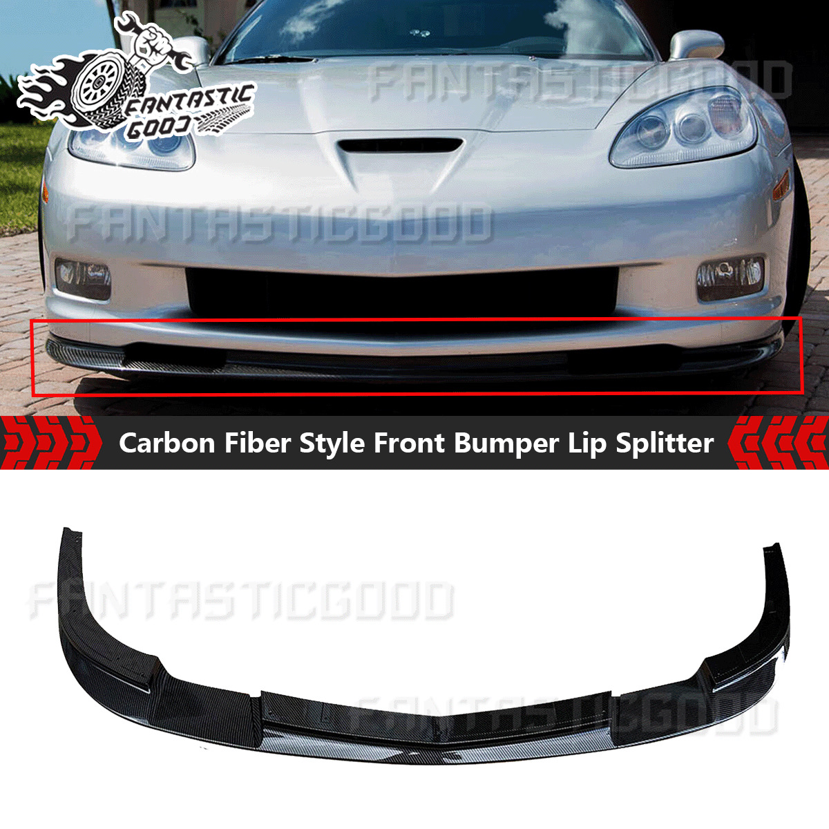 For Corvette C6 Z06 ZR1 GS 2005-13丨Carbon Fiber Style Front Bumper Lip Splitter