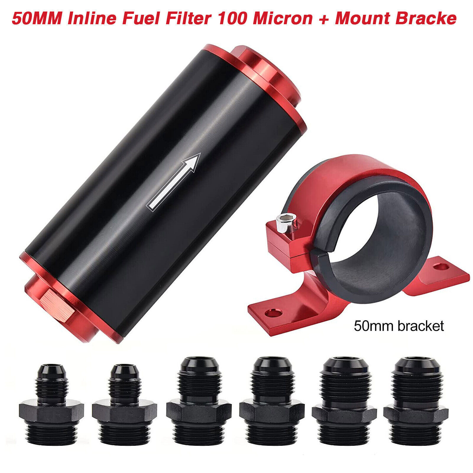 High Flow Inline Fuel Filter 100 Micron AN6 AN8 AN10 Adapter W/50MM Mount Bracke