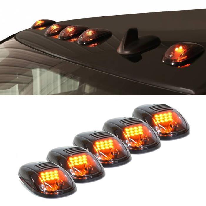 5pcs Truck/SUV Smoked Lens Roof Top Full Amber 12 LED Running Parking Cab Lights