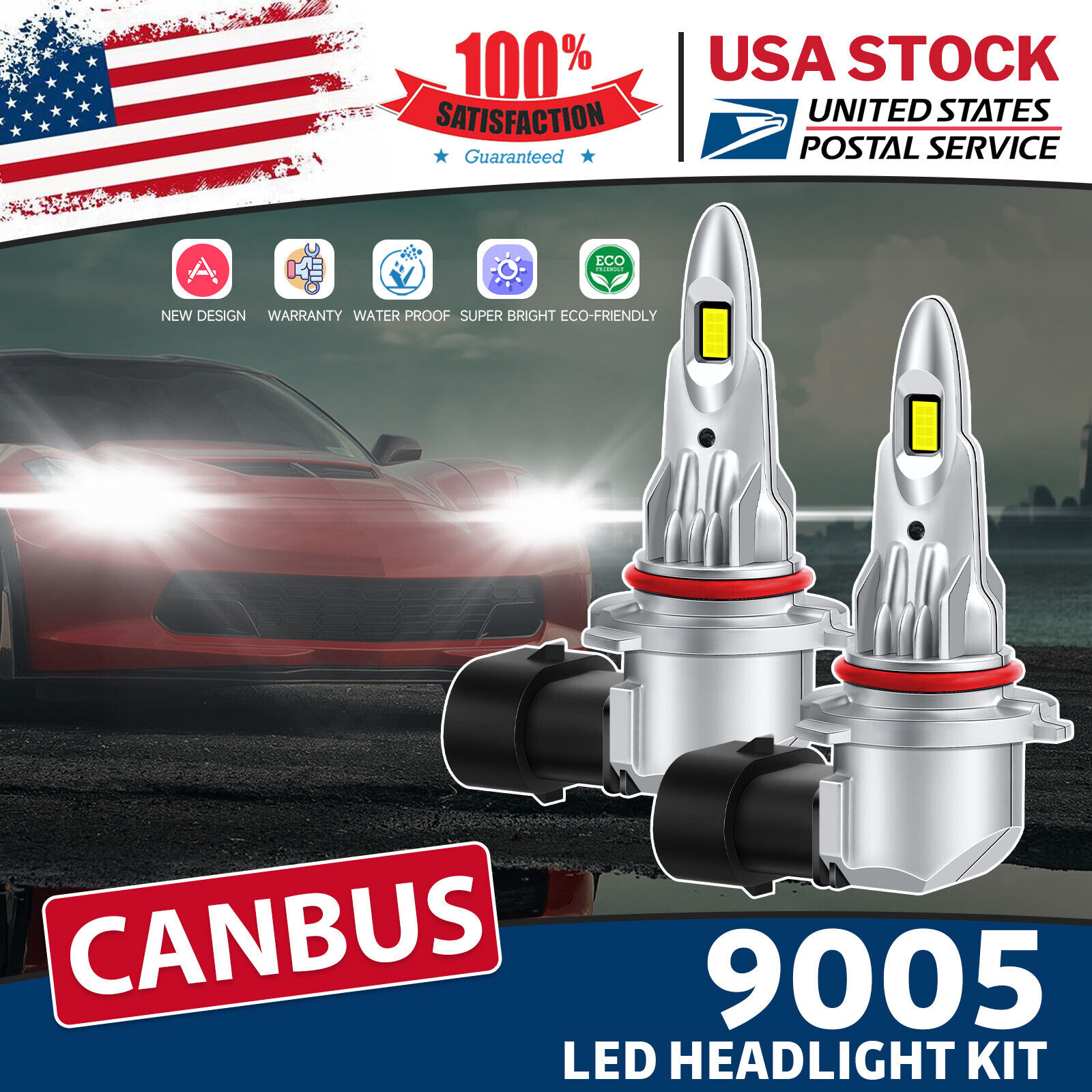 2Pcs 9005(HB3) LED Headlight High Beam Bulb 6000K CANBUS For Plymouth Prowler