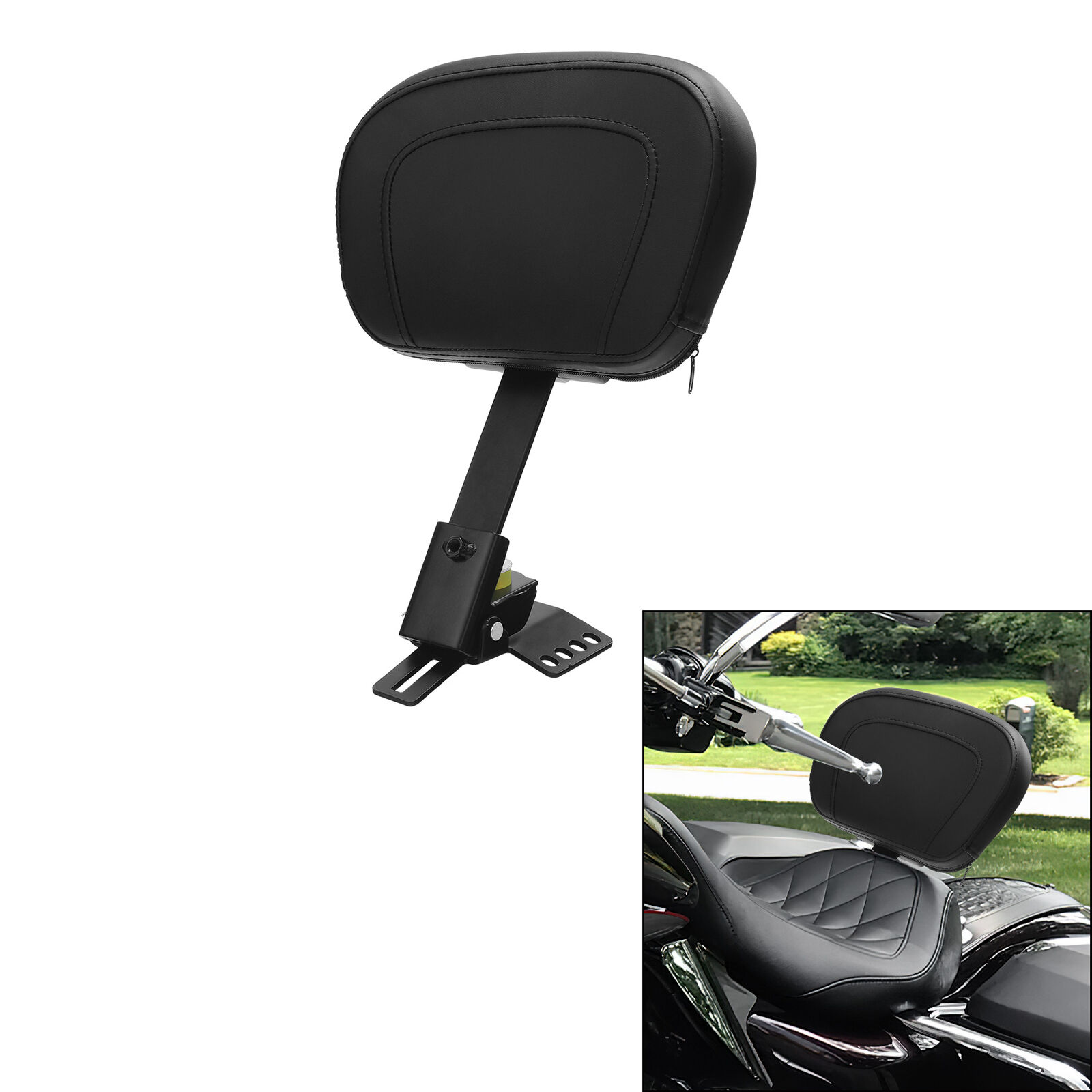 Plug-In Driver Rider Backrest Pad Fit For Harley Touring Road Street Glide 97-24