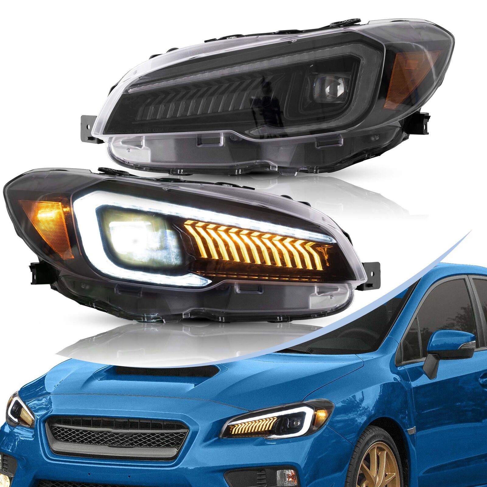 VLAND Full LED Headlights Amber For Subaru WRX STI 2015-2021 w/Startup Animation