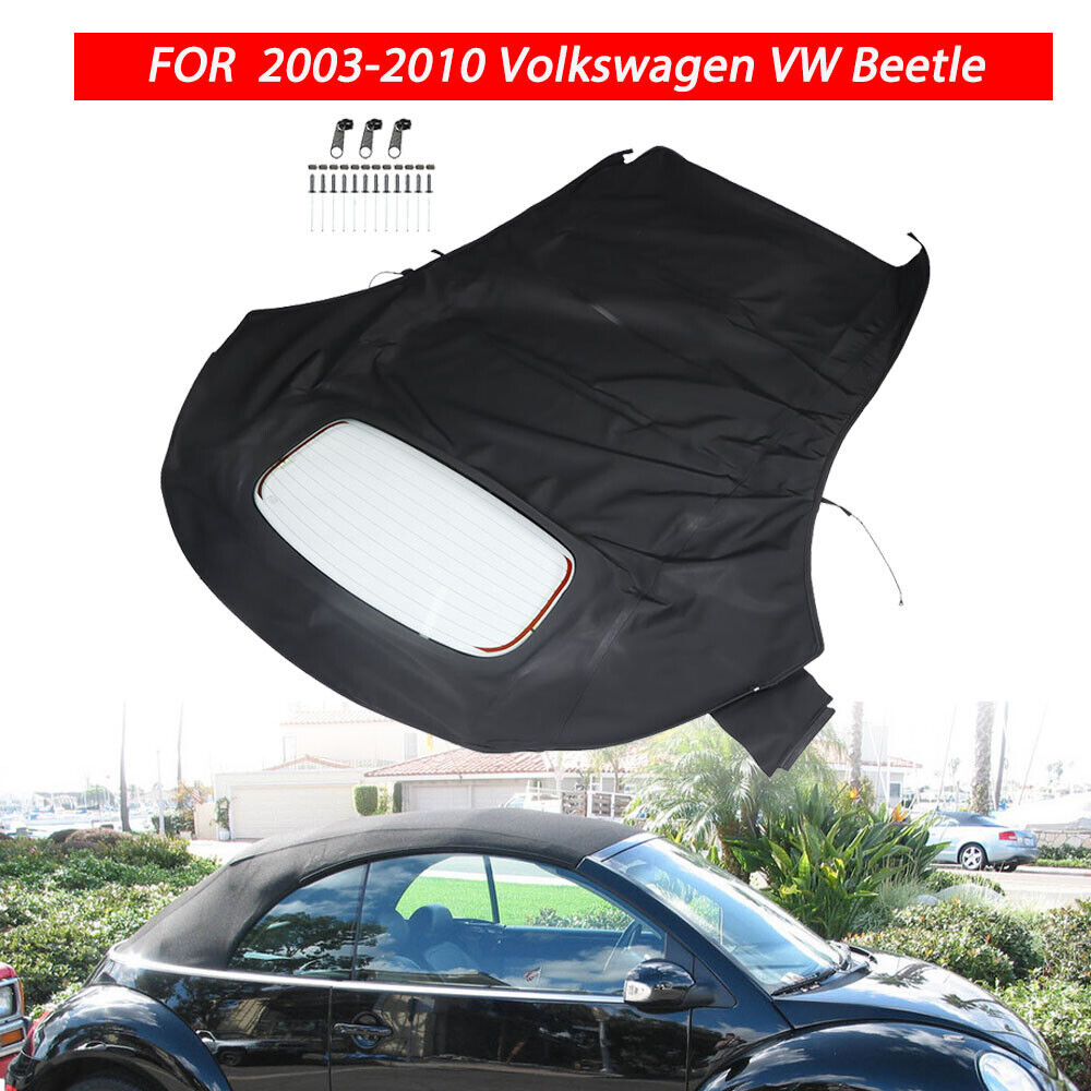 For 2003-2010 Volkswagen Beetle Convertible Soft Top W/DOT Glass Window Black