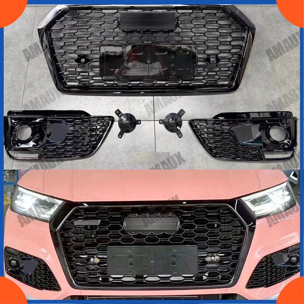 For Audi Q5 SQ5 2018 2019 RSQ5 Style Front Honeycomb Mesh Grill+Fog Lamp Grilles