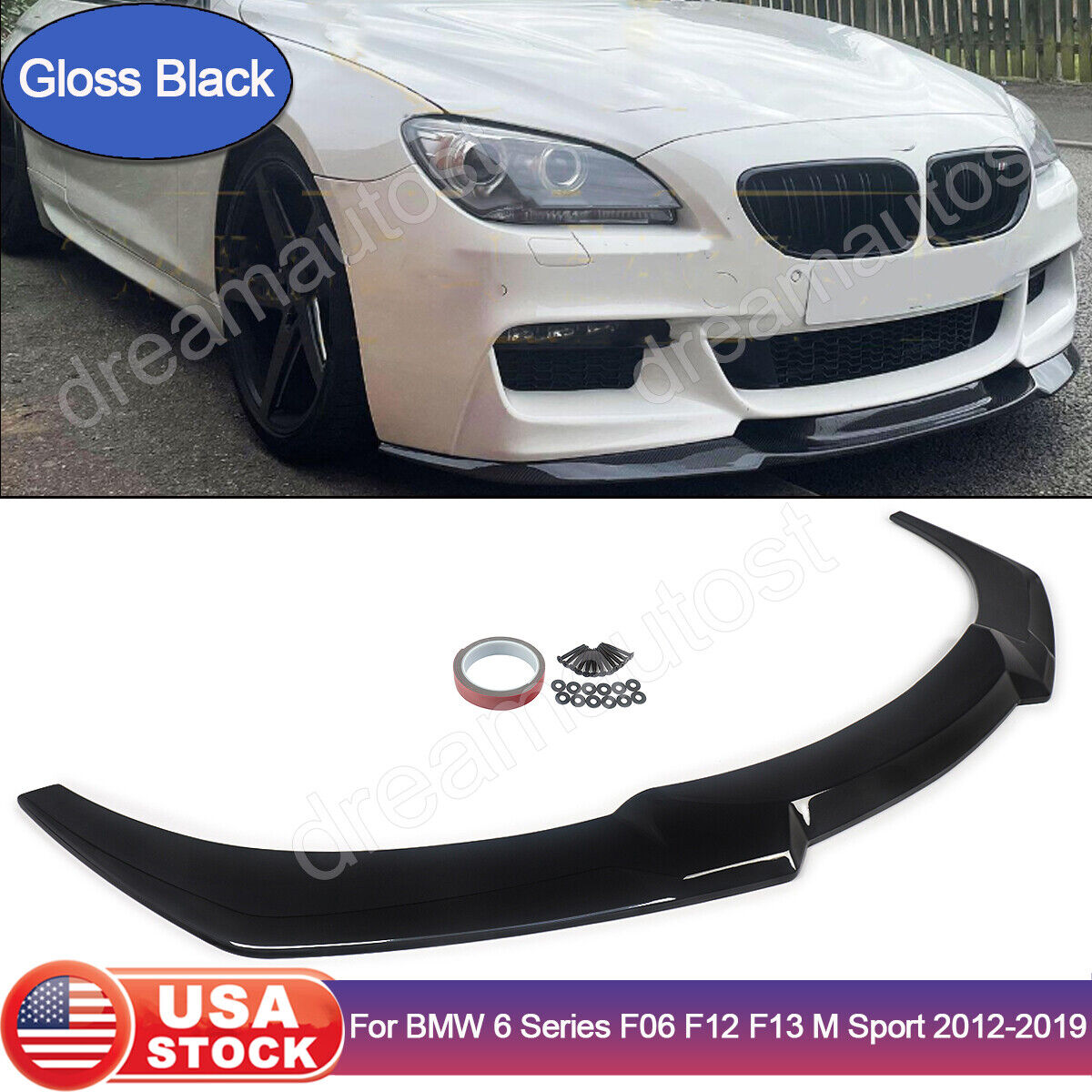 For BMW 6 Series F06 F12 F13 M Sport 12-18 Gloss Black Front Bumper Lip Splitter